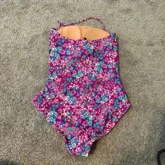 NWT J. Crew Ruched Floral Pink Bandeau Swimsuit Size Medium - Picture 5 of 5